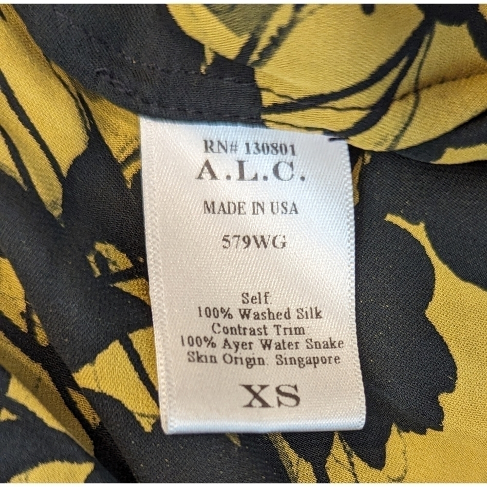 A.L.C. Yellow Black 100% Silk Button Up Blouse Size XS - Picture 8 of 8